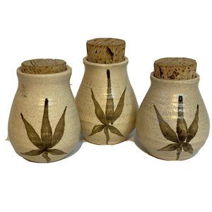 Pottery Spice Herb Jar Cork Lids 3 Included Pottery Wheel Thrown Signed 1978